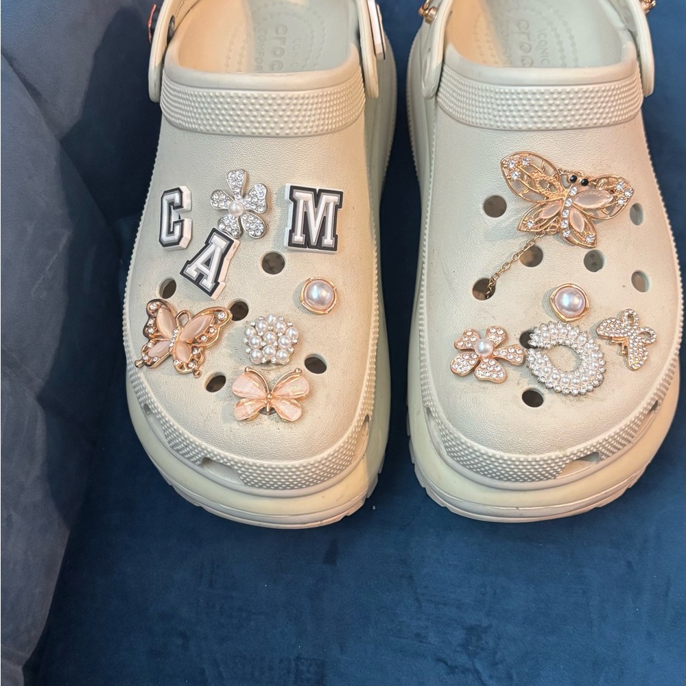 Mega Crush Crocs Cream Clogs with Charms
